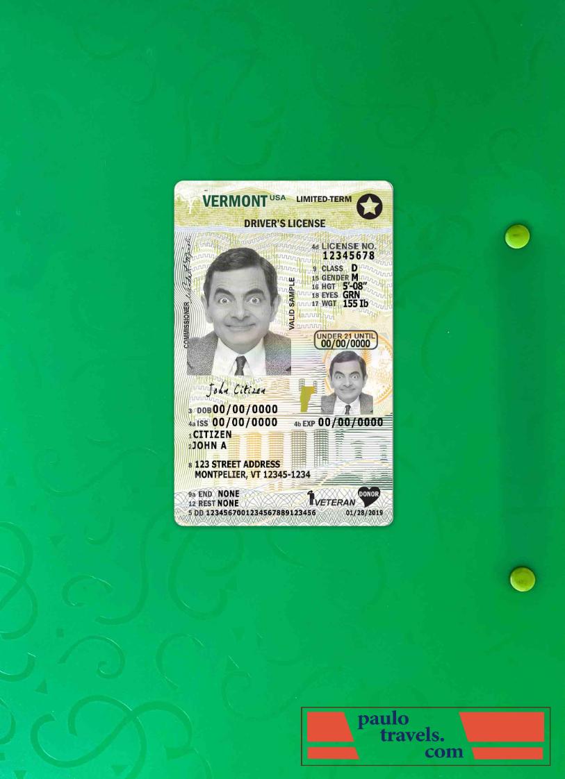 USA Vermont driving license under 21 photolook FRONT PSD template